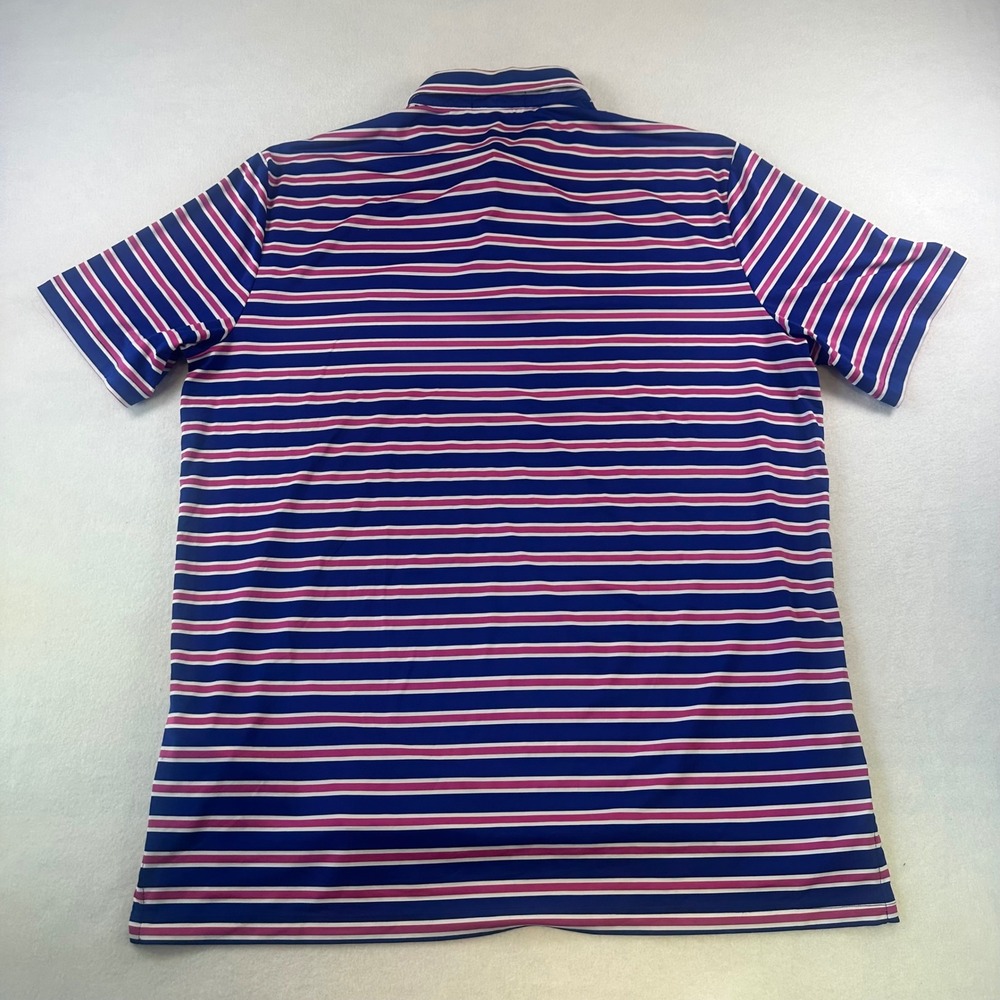 RLX Ralph Lauren Mens Large Blue Pink Striped Golf Polo Shirt embroidered M - Picture 9 of 9